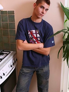 Cute czech twink boy posing in the kitchen
